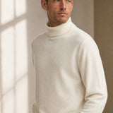 Wellington 100% Cashmere Turtleneck Sweater — White, studio product shot