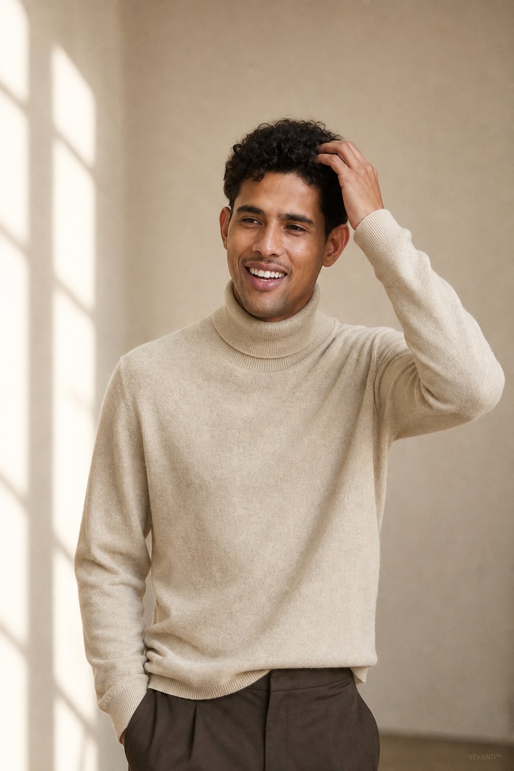 Wellington 100% Cashmere Turtleneck Sweater — Ivory, studio product shot