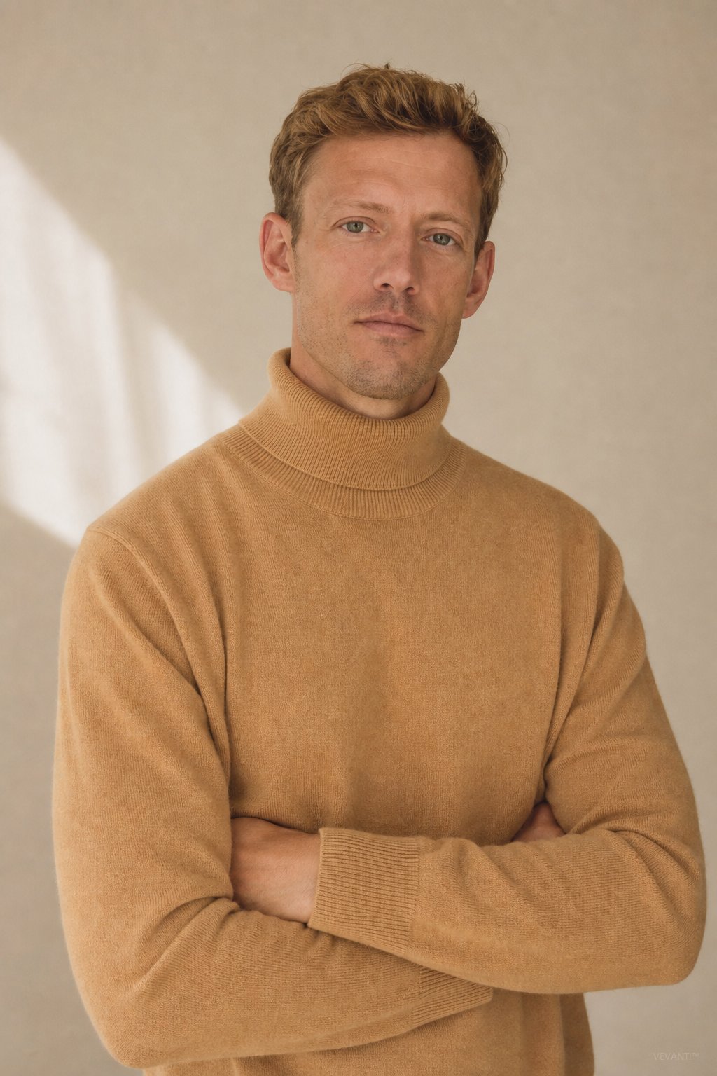 Wellington 100% Cashmere Turtleneck Sweater — Khaki, studio product shot