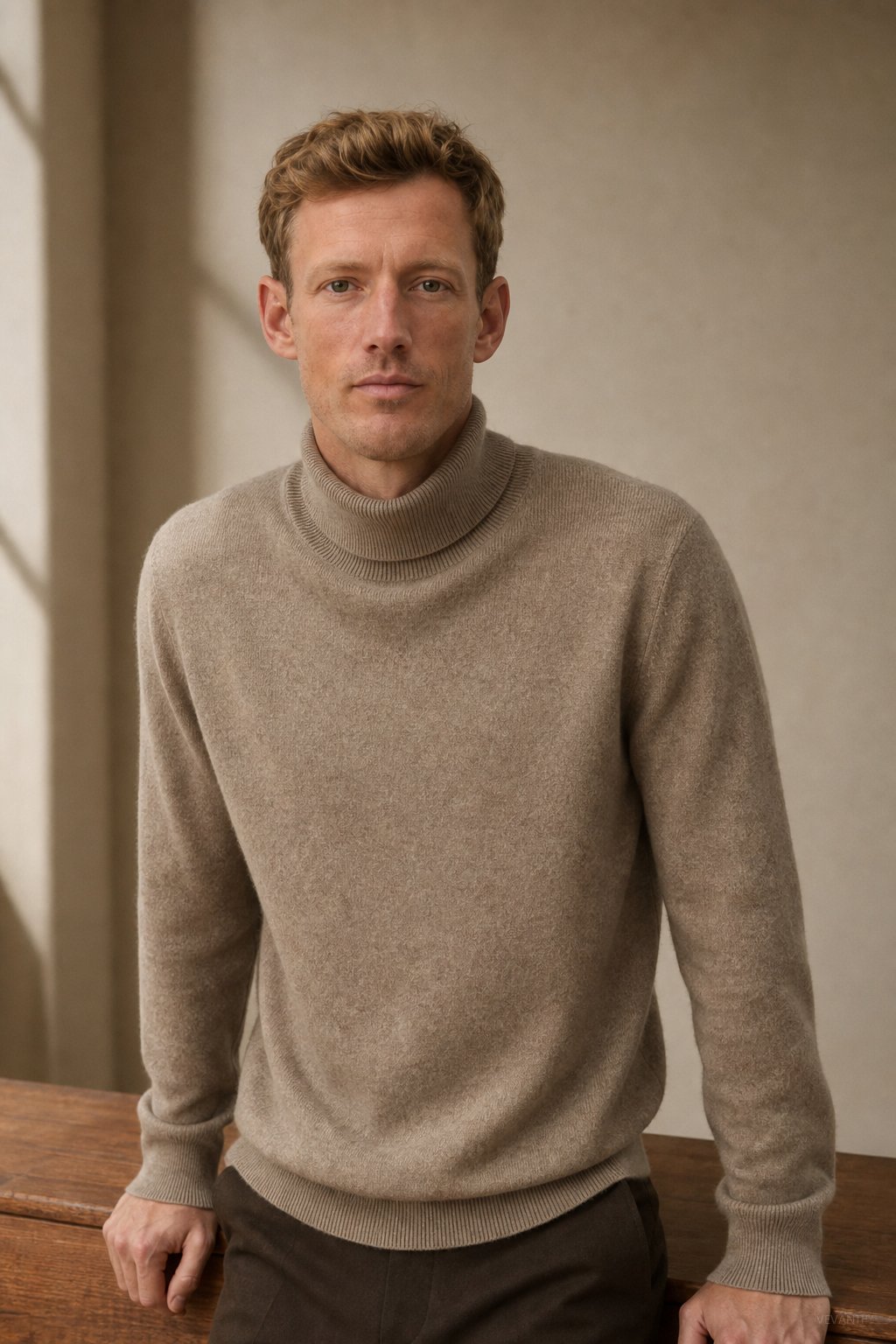 Wellington 100% Cashmere Turtleneck Sweater — Camel, studio product shot