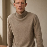 Wellington 100% Cashmere Turtleneck Sweater — Camel, studio product shot