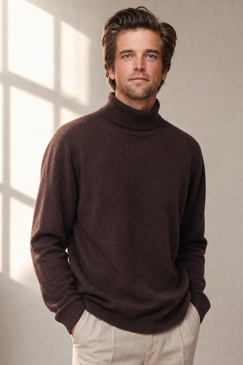 Wellington 100% Cashmere Turtleneck Sweater — Maroon, studio product shot